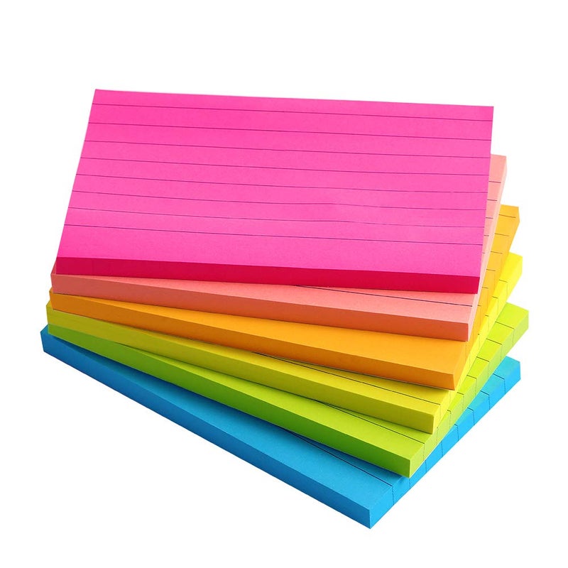 Vanpad Lined Sticky Notes 3X5 in Bright Ruled Stickies Colorful Super Sticking Power Memo Pads Strong Adhesive, 6 Pads/Pack, 75 Sheets/pad - Image 1